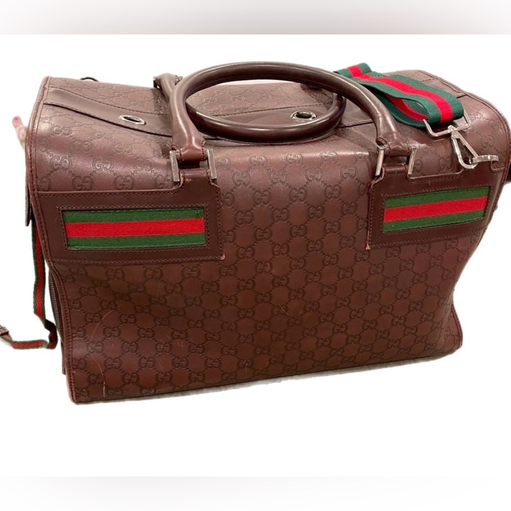 Gucci Pet Dog Carrier Authentic Rare GG Logo Vintage Brown Leather Travel Bag